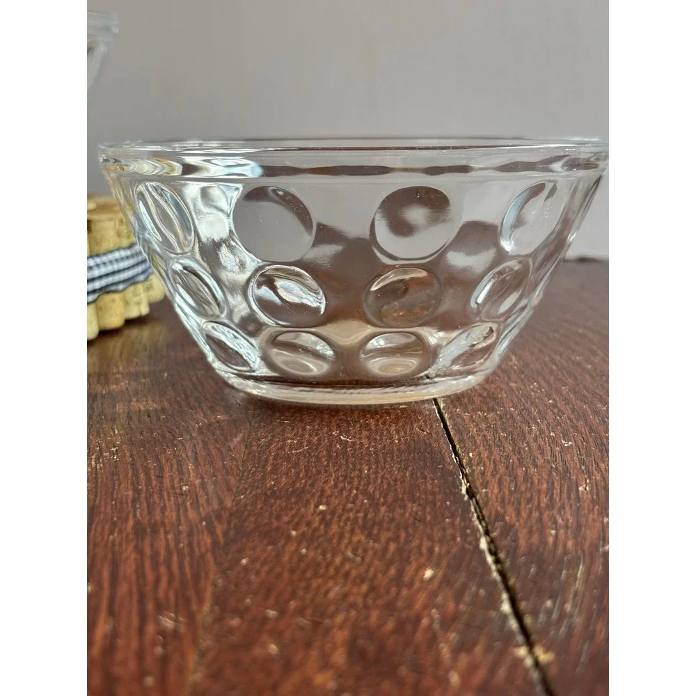 Set 2 Clear Glass Thumbprint Pebble Coin Optic Small Prep Snack‎ Bowls 4.75in